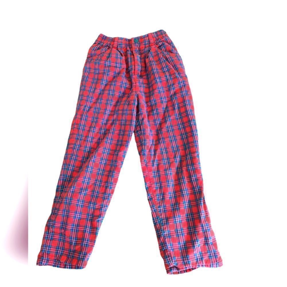 Gymboree vintage rainbow tag‎ red plaid fleece lined pants